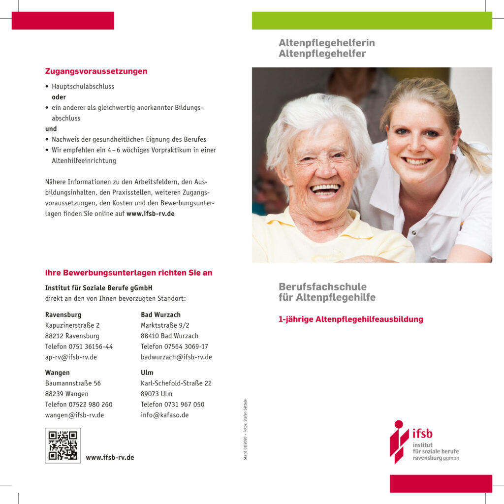 Broschüre Ausbildung Altenpflegerhelfer/in